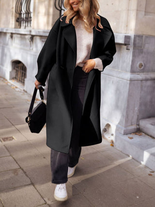 Pocketed Collared Neck Long Sleeve Coat - Divacious