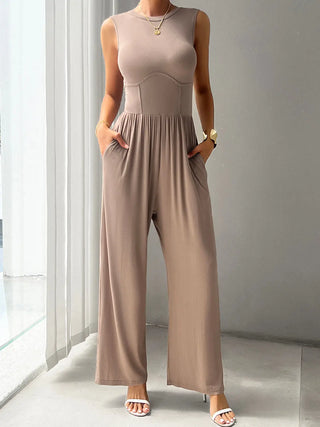 Round Neck Sleeveless Wide Leg Jumpsuit Divacious