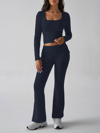 Square Neck Long Sleeve Top and Pants Set - Divacious