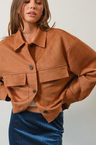 HYFVE Suede Button Down Cropped Jacket Trendsi