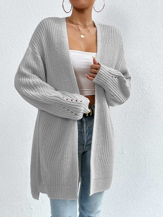 Open Front Dropped Shoulder Slit Cardigan Divacious