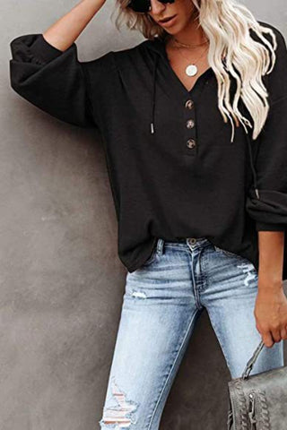 Buttoned Drop Shoulder Hoodie Divacious