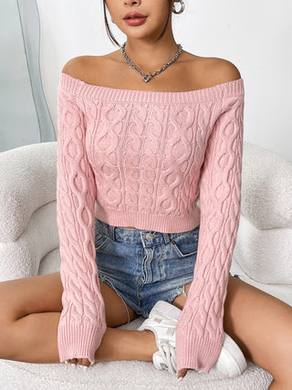 Cable-Knit Off-Shoulder Long Sleeve Knit Top Divacious