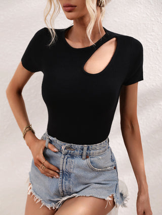 Cutout Round Neck Short Sleeve Knit Top Divacious