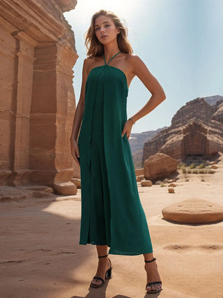 Layered Halter Neck Wide Leg Jumpsuit Divacious