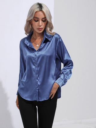 Collared Neck Buttoned Long Sleeve Shirt Divacious