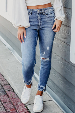 Raw Hem Distressed Jeans with Pockets Divacious