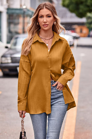 Slit Dropped Shoulder Longline Shirt Divacious