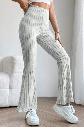 Full Size Ribbed High Waist Flare Pants Divacious