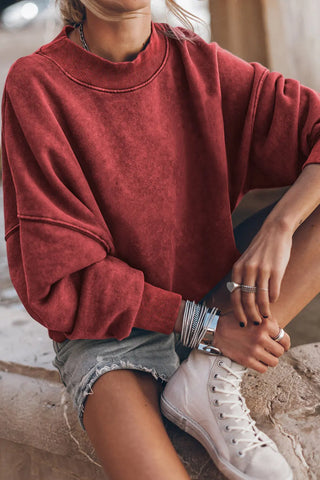 Round Neck Dropped Shoulder Sweatshirt Divacious