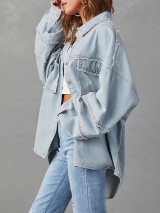 Button Down Raw Hem Denim Jacket Divacious