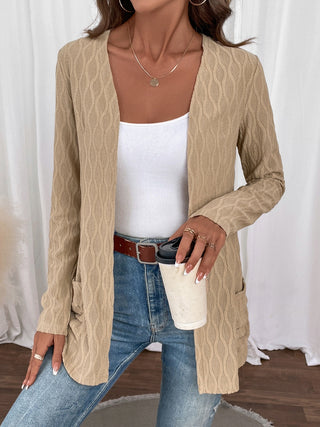 Open Front Long Sleeve Cardigan with Pockets Trendsi