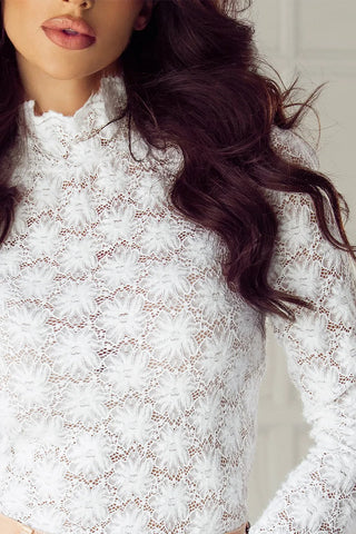 Lace Mock Neck Long Sleeve Top - Divacious