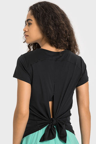 Millennia Tie Back Short Sleeve Sports Tee Trendsi