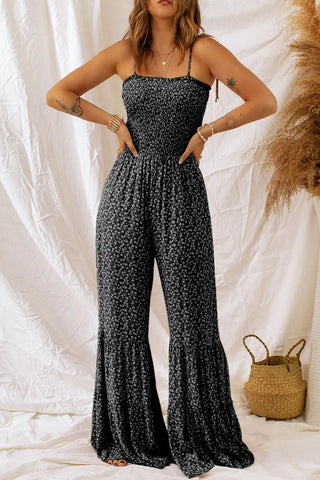 Floral Spaghetti Strap Wide Leg Jumpsuit Divacious