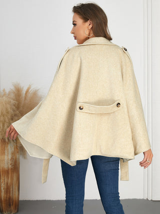 Double-Breasted Tie Waist Poncho - Divacious