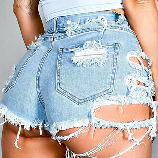 Asymmetrical Distressed Denim Shorts Divacious