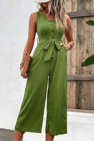 Tie Belt Sleeveless Jumpsuit with Pockets Divacious