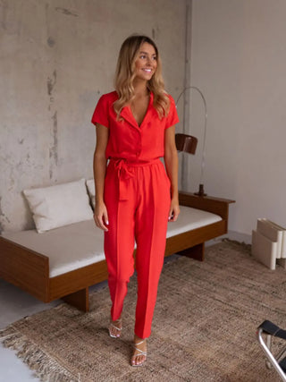 Tied Collared Neck Short Sleeve Jumpsuit Divacious