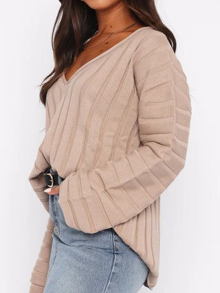 V-Neck Dropped Shoulder Sweater - Divacious