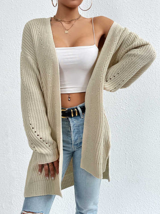 Open Front Dropped Shoulder Slit Cardigan Divacious