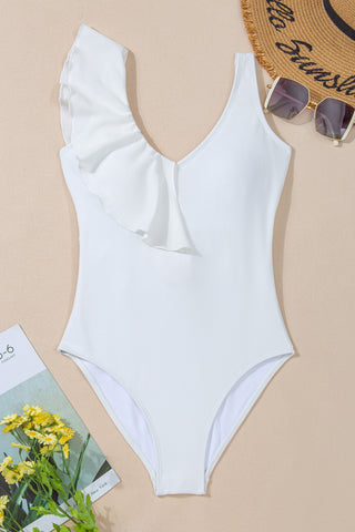 Ruffled V-Neck Wide Strap One-Piece Swimwear Divacious