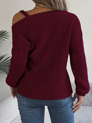 Asymmetrical Neck Long Sleeve Sweater Divacious