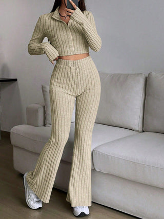 Honey Zip Up Long Sleeve Top and Pants Set Trendsi