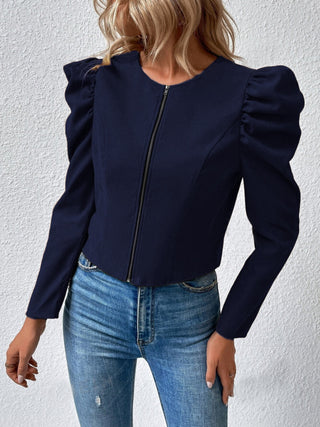 Zip Up Puff Sleeve Jacket Trendsi