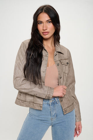 Coalition LA Button Down Cargo Vegan Leather Shacket Trendsi