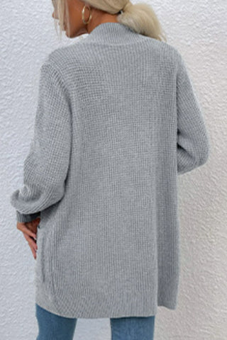 Open Front Rib-Knit Cardigan with Pockets Divacious