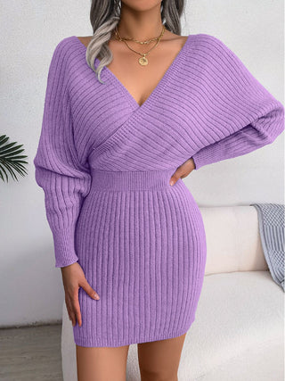 Rib-Knit Dolman Sleeve Sweater Dress Divacious