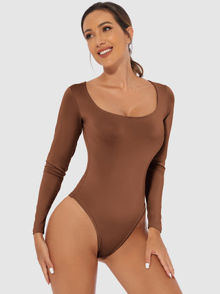 Full Size Scoop Neck Long Sleeve Bodysuit Divacious