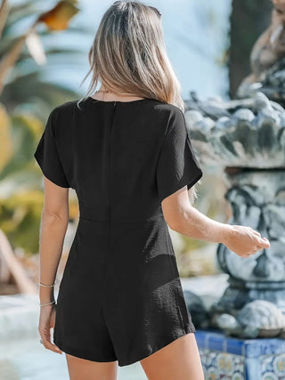 Tied Round Neck Short Sleeve Romper Divacious