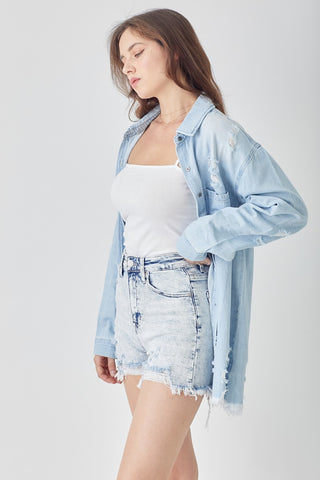 Raw Hem Distressed High Rise Denim Shorts Divacious