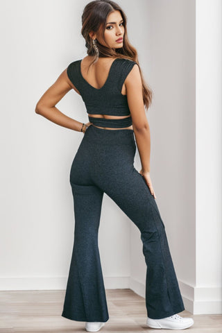 Ruched Cutout Tank and Slit Pants Set Trendsi