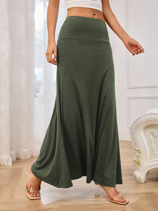 Solid Elastic Waist Maxi Skirt - Divacious