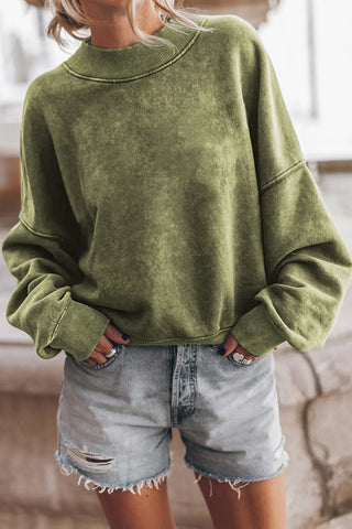 Round Neck Dropped Shoulder Sweatshirt Divacious