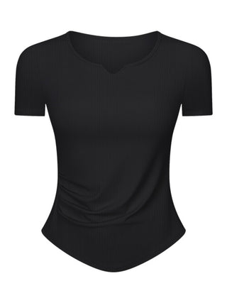 Millennia Notched Short Sleeve Active T-Shirt Trendsi