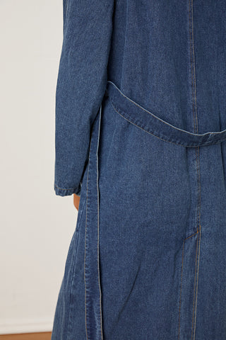 Double-Breasted Belted Longline Denim Jacket Divacious