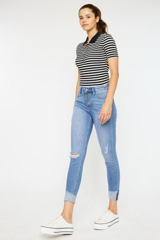 Kancan Distressed Cat's Whiskers Button Fly Jeans Divacious