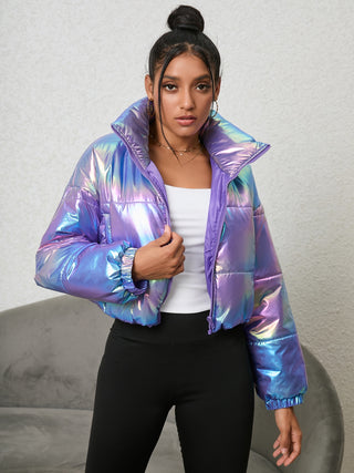 Gradient Zip-Up Collared Puffer Jacket Divacious