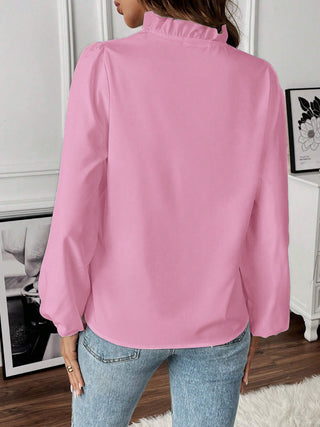 Ruffled V-Neck Long Sleeve Blouse Divacious