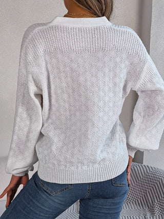 Half Button V-Neck Long Sleeve Sweater Divacious