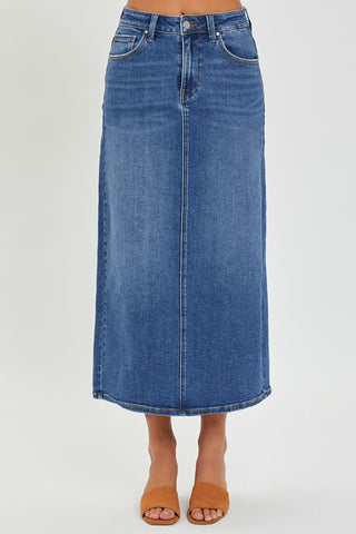 High Rise Back Slit Denim Skirt Divacious