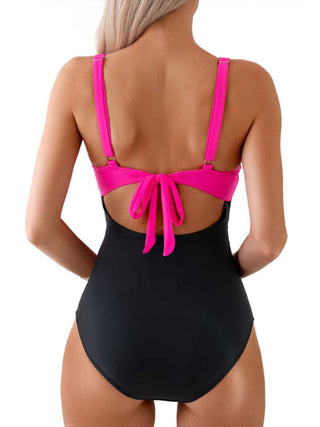 Tied Cutout Contrast One-Piece Swimwear Divacious