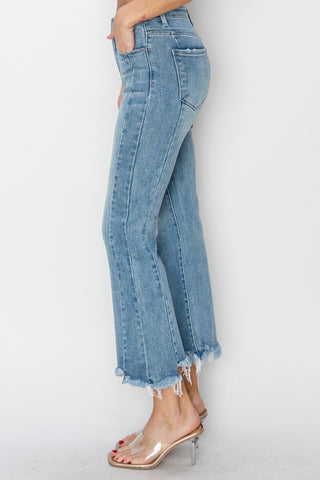 Full Size High Rise Frayed Hem Flare Jeans Divacious