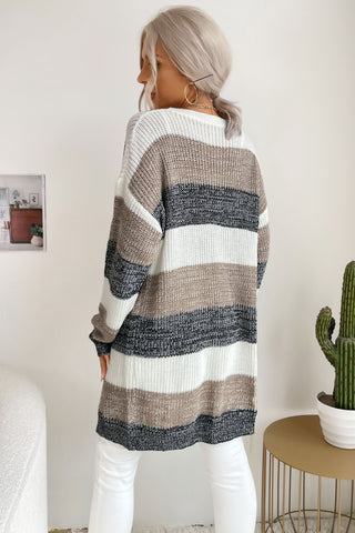 Striped Long Sleeve Duster Cardigan Divacious