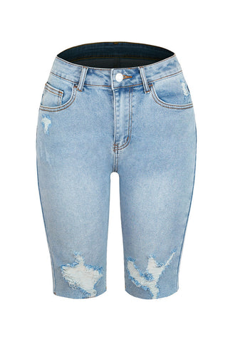 Distressed Pocketed Denim Shorts Divacious