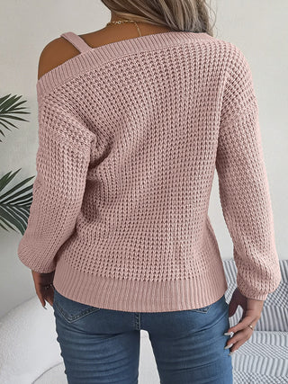 Asymmetrical Neck Long Sleeve Sweater Divacious